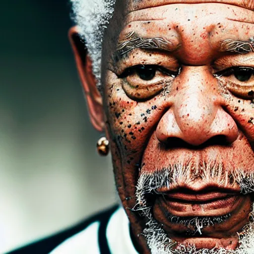 Prompt: a cinematic film still of Morgan Freeman starring as Jay-Z, portrait, 40mm lens, shallow depth of field, close up, split lighting, cinematic