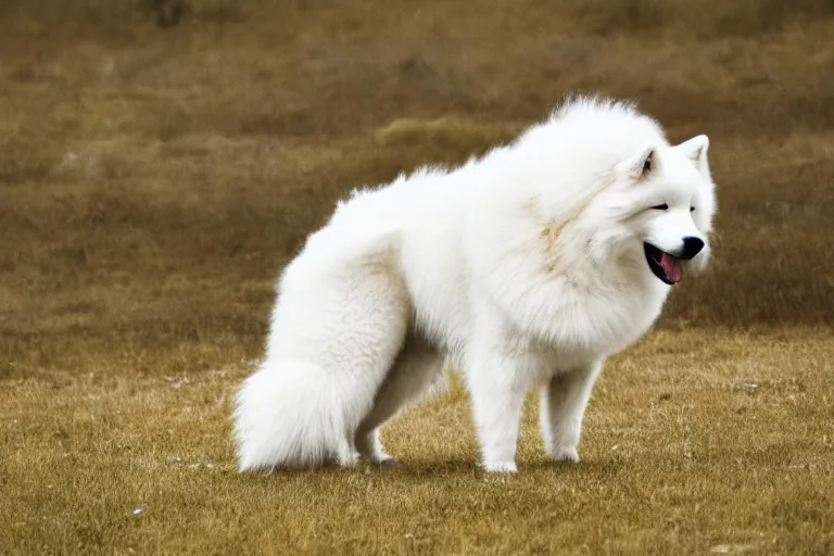 Image similar to a Samoyed Howling at the Universe