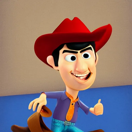 Image similar to detailed cartoon portrait of nathan fielder cowboy dancing, pixar, sharp high quality