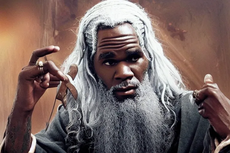 Image similar to r kelly as gandalf in lord of the rings