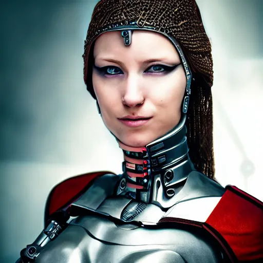 Prompt: portrait photo of a beautiful female cyborg The Middle Ages!