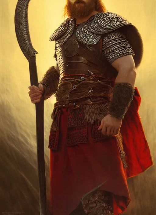 Prompt: mighty viking warrior thunder god highly detailed portrait concept art, viking folklore embroidery symbols, maxim sukharev, artgerm, donato giancola, jama jurabaev, edmund leighton, majestic, epic, volumetric lighting, photorealistic, vivid and vibrant colors