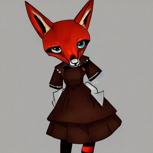 Image similar to a fox fursona wearing a maid outfit, highly detailed, digital art, trending on artstation, furry art