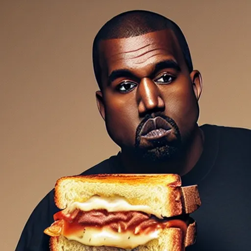 Prompt: kanye west, a grilled cheese sandwich that looks like kanye west, grilled cheese sandwich, detailed product photo