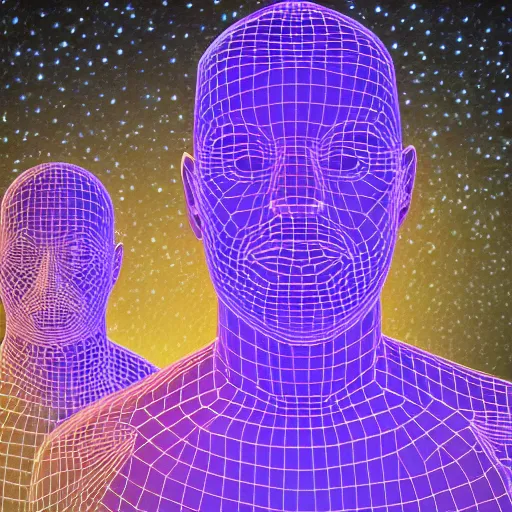 Image similar to a 3d human head made up of shiny holograms