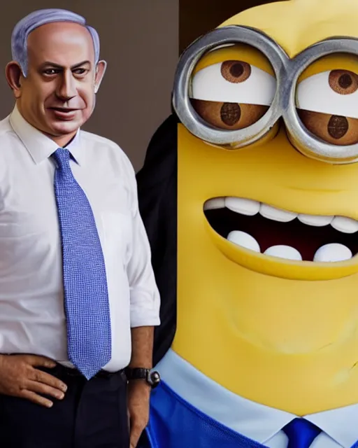Prompt: benjamin netanyahu in a really well made minion cosplay, highly detailed, intricate