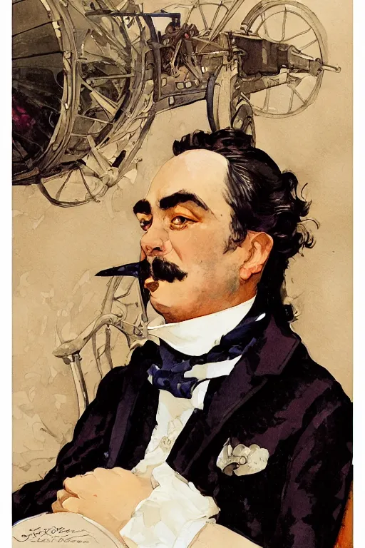 Prompt: zoomed out portrait of a duke, victorian era, art deco style, stylized illustration by jean - baptiste monge, watercolor gouache detailed paintings in style of syd mead, caricature from daumier style, diesel punk, artstation