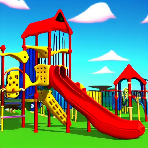 Image similar to A playground, in the style of Spongebob Squarepants animation