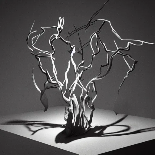 Image similar to rhizomuse, artists impression, cgsociety, abstract sculpture, dramatic intense lighting, deep shadows