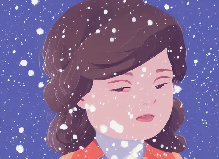 Prompt: little girl with short wavy curly light brown hair catching snowflakes in the snow. clean cel shaded vector art. shutterstock. behance hd by lois van baarle, artgerm, helen huang, by makoto shinkai and ilya kuvshinov, rossdraws, illustration, art by ilya kuvshinov