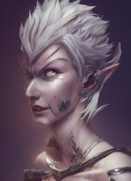 Image similar to riven from league of legends, au naturel, the exiled, hyper detailed, digital art, trending in artstation, cinematic lighting, studio quality, smooth render, unreal engine 5 rendered, octane rendered, art style by klimt and nixeu and ian sprigger and wlop and krenz cushart