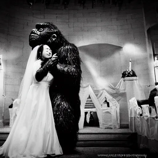 Image similar to king kong and godzilla get married, high resolution, great detail, wedding photography,