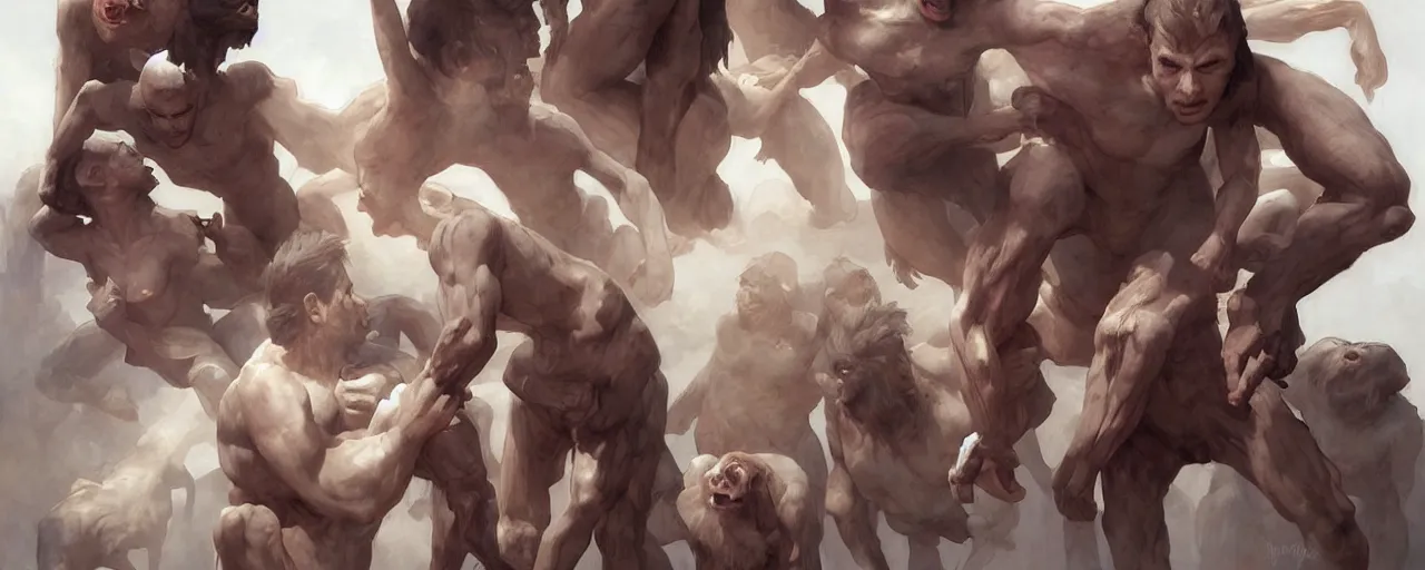 Image similar to the evolution of man from ape to human, highly detailed, artstation, concept art, smooth, sharp focus, illustration, , digital art from artstation, digital art from deviantart, by Stjepan Sejic, Ruan Jia, and Mandy Jurgens, and Artgerm, and william adolphe bouguereau