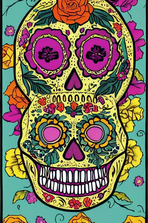 Prompt: illustration of a sugar skull day of the dead girl, art by handrikus schiffmacher