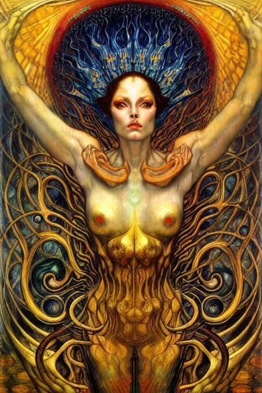 Image similar to Divine Chaos Engine by Karol Bak, Jean Delville, William Blake, Gustav Klimt, and Vincent Van Gogh, symbolist, visionary