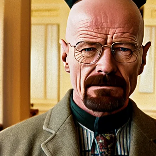 Prompt: Walter white in the grand Budapest hotel