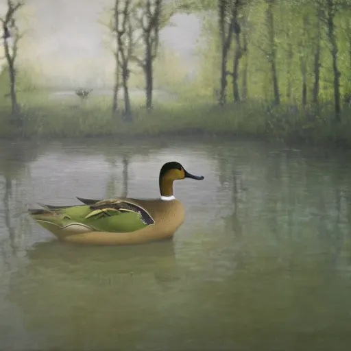 Image similar to a duck on the prowl oil painting elina brotherus