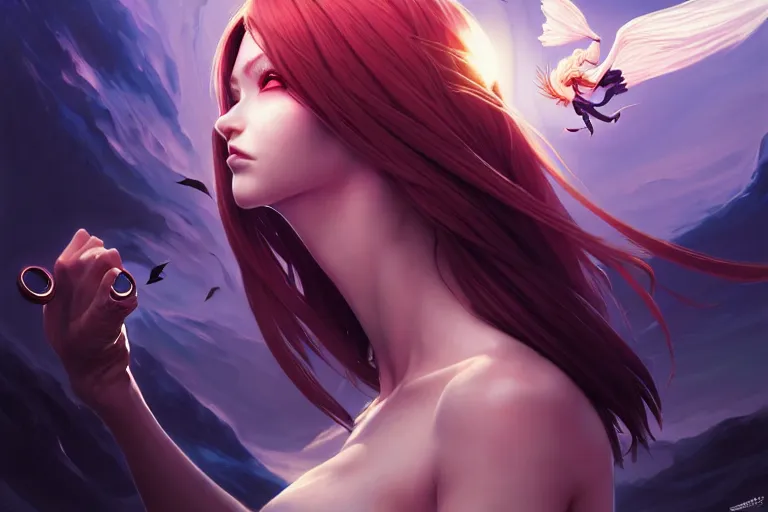 Image similar to surrealistic summoner girl fighting against surrealistic creatures, occlusion shadow, specular reflection, rim light, unreal engine, artgerm, artstation, art by hiroaki samura and ilya kuvshinov and ossdraws, intricate, highly detailed 8 k, fantasy illustration, extremely beautiful and aesthetic shape of face and clothes, movie poster