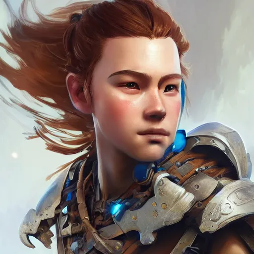 Image similar to Aloy from Horizon: Zero Dawn, half body portrait, videogame cover art, highly detailed, digital painting, artstation, concept art, smooth, detailed armor, sharp focus, beautiful face, illustration, art by Artgerm and greg rutkowski and alphonse mucha