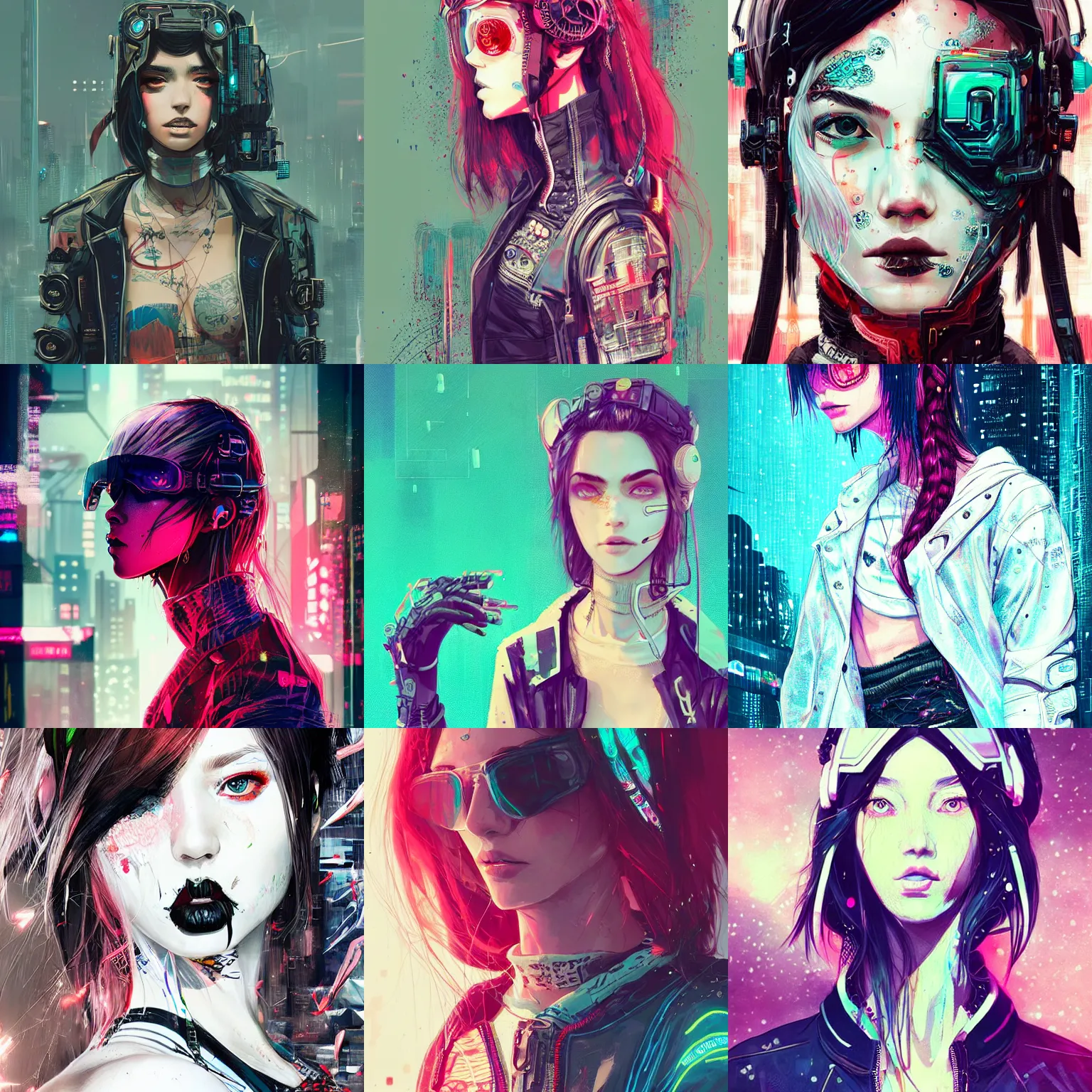 Prompt: very cool girl wearing cyberpunk intricate streetwear, beautiful, detailed portrait, intricate complexity, by ross tran, conrad roset, pixiv. 4 k, beautiful, cinematic dramatic atmosphere