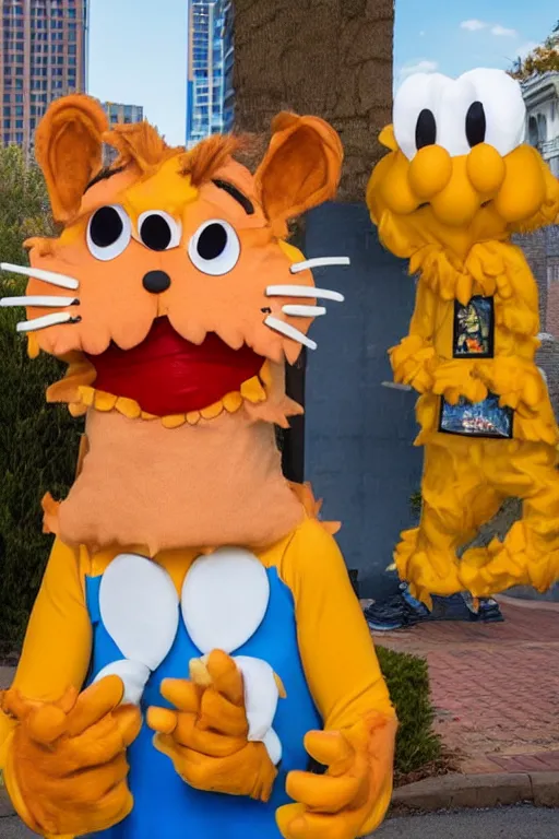 Image similar to portrait of Jacksfilms dressed in Garfield costume, starring in live-action adaptation of the comics, cosplay photograph,