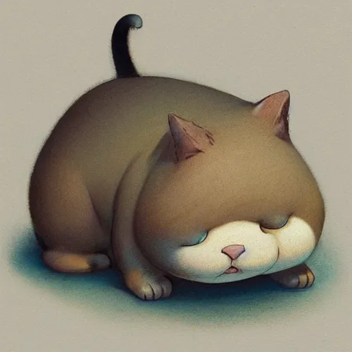 Image similar to ( ( ( ( ( obese rotund flabby cartoon cat. muted colors. ) ) ) ) ) by jean - baptiste monge!!!!!!!!!!!!!!!!!!!!!!!!!!! by beeple and james gilleard and justin gerard