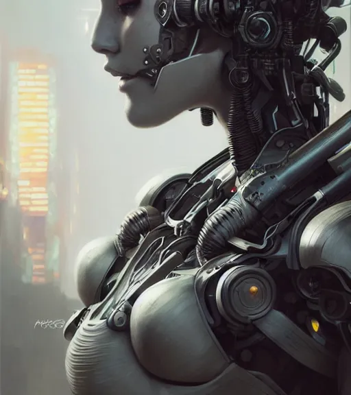 Image similar to ultra realistic full shot of a beautiful cyborg girl with mechanical arms, cyberpunk, sci - fi, fantasy, kodak, colour led, soft light, volumetric lighting, night, intricate, elegant, highly detailed, digital painting, artstation, concept art, smooth, sharp focus, illustration, art by artgerm and greg rutkowski and alphonse mucha