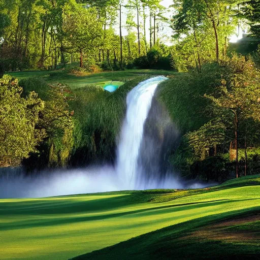 Image similar to golf course with waterfall