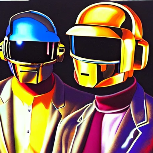 Prompt: A painting of Daft Punk and Kanye West