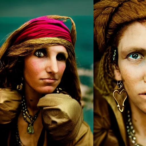 Image similar to Beautiful 17th Century Barbary Coast pirate female models with Ginger hair and Golden hooped earrings photography by Steve McCurry