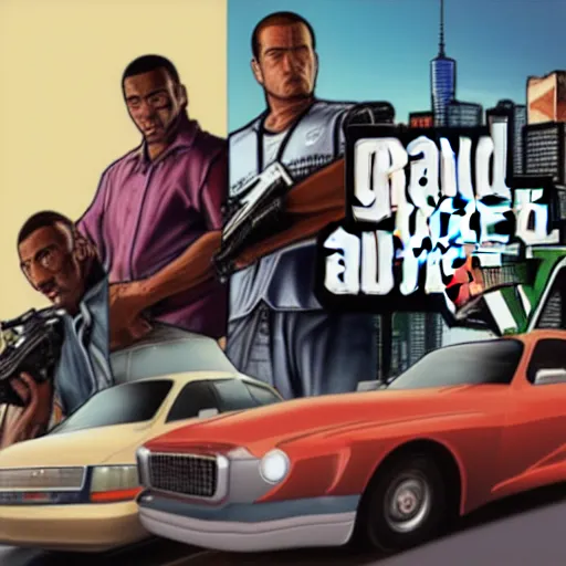 Prompt: speeding vehicle in the style of the Grand Theft Auto 3 cover art