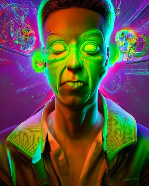 Prompt: portrait ultra dimensional bender robot futurama entity, accidentally tripping on dmt and acid, psychedelic experience, overwhelming psychosis of self realization and burning awakening, ultra high definition, unreal engine 5, hyperrealism, masterpiece composition, by casey weldon, barclay shaw 8 k photorealistic