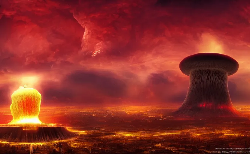 Prompt: ultra realistic picture of a big nuclear explosion with realistic nuclear mushroom in Red Square Kremlin, epic lighting, dark atmosphere, clouds, cinematic, extremely high detail, photo realistic, cinematic lighting, post processed, artstation, matte painting, unreal engine 5, 8k