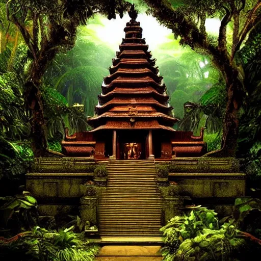 Prompt: temple in jungle, dark fantasy,