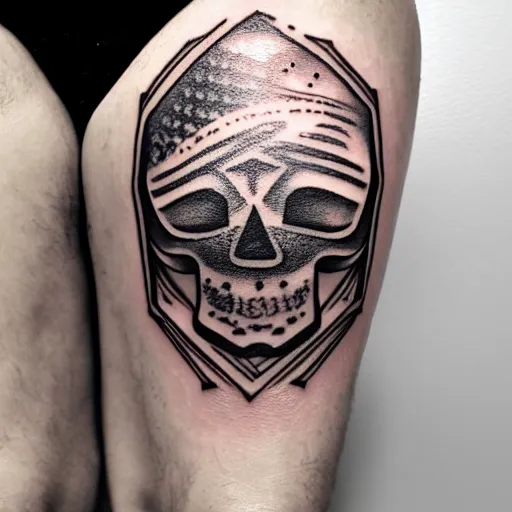 Image similar to tattoo design, stencil, tattoo stencil, traditional, a world famous tattoo of a geometric skull with a galaxy coming out of the top of its head-s 100