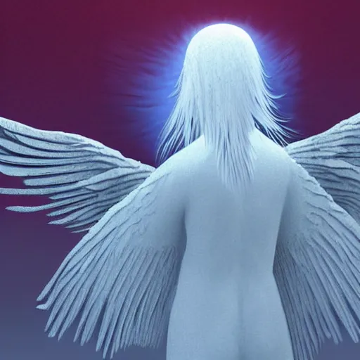 Prompt: a white angel with feathered wings open, digital art in the style of zdzislaw beksinski 4 k w 7 6 8