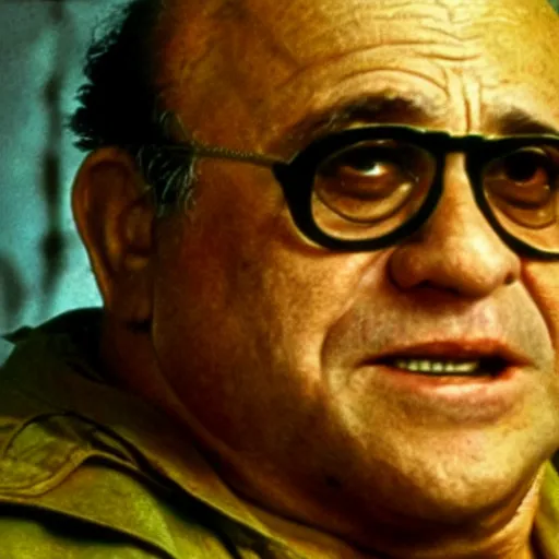 Image similar to danny devito as captain benjamin in apocalypse now, 8k resolution, full HD, cinematic lighting, award winning, anatomically correct