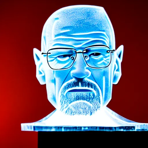 Prompt: still of an ice sculpture of walter white