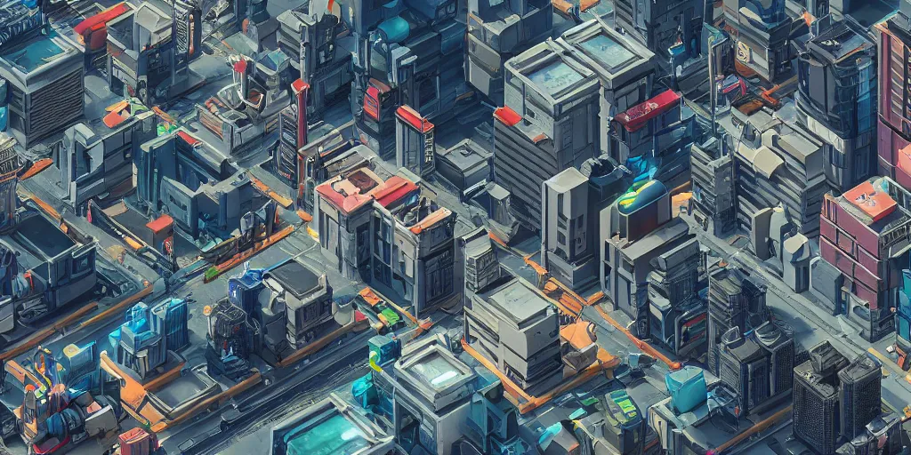 Image similar to cyberpunk city, isometric, 4K, vray render, wide angle