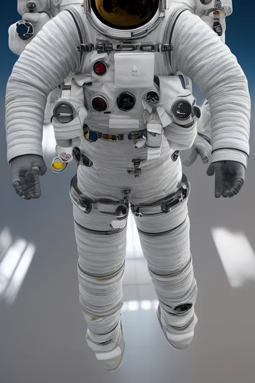 Image similar to a bottom view of a walking astronaut, low - angle view, photography, out - space background, cinematic lighting, 8 k