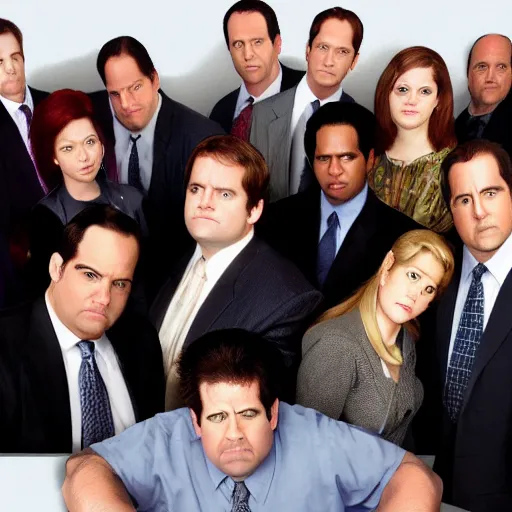 Image similar to The Office cast, realistic, macro,
