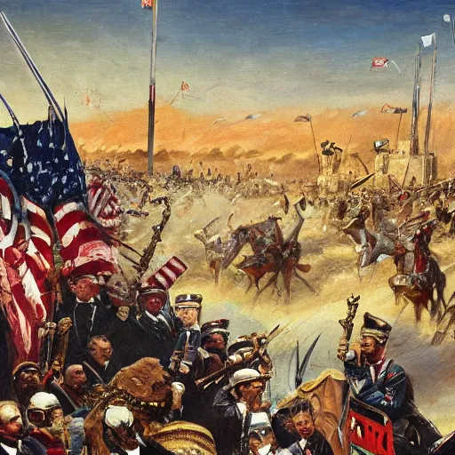 Prompt: George H.W. Bush destroys Iraq, oil on canvas, 1883, highly detailed