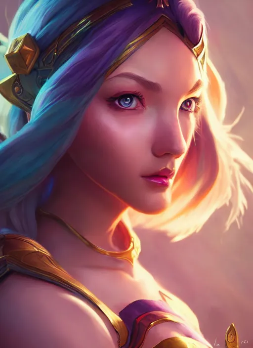 Prompt: lux fortune from league of legends, half body shot, path traced, realistic, highly detailed, high quality, digital painting, hd, alena aenami, lilia alvarado, shinji aramaki, karol bak, alphonse mucha, tom bagshaw