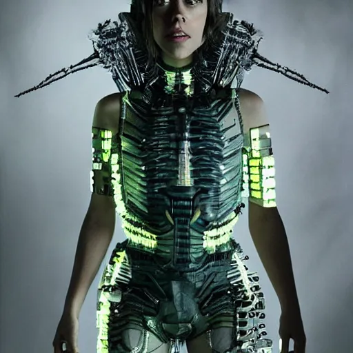 Prompt: portrait of aubrey plaza as borg queen, beautiful award winning photography,