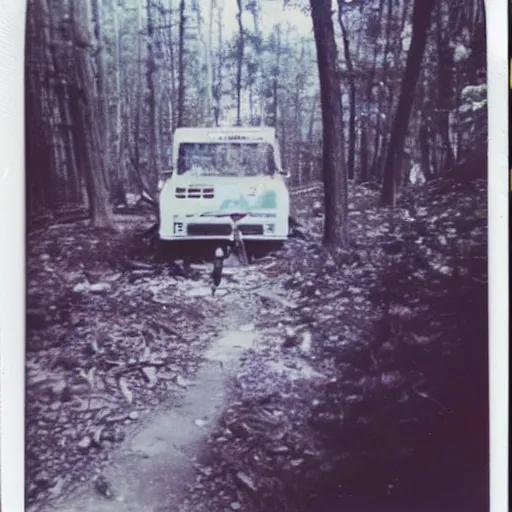 Image similar to polaroid photo of something awful found in a forest