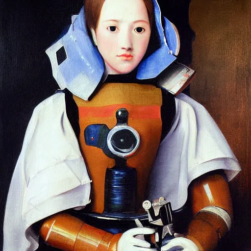 Image similar to female alive robot girl painting by diego velasquez, 8 k, highly detailed