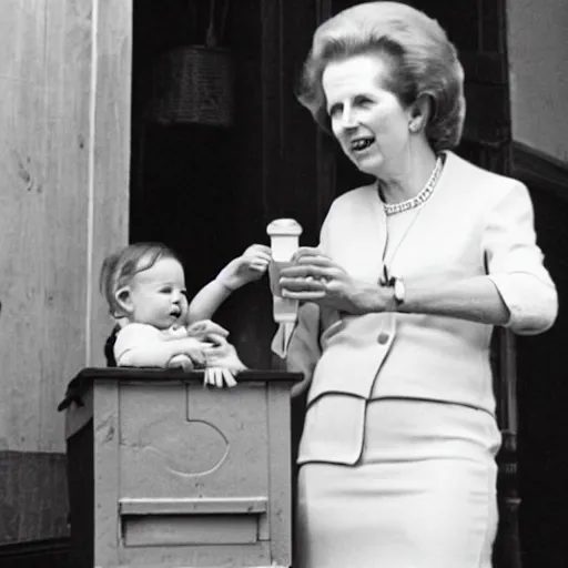 Image similar to margaret thatcher stealing milk from a baby