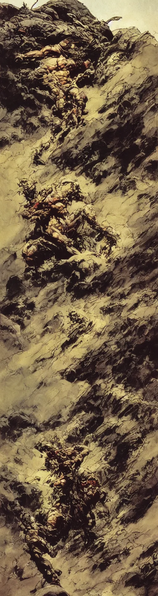 Image similar to a detailed road by frank frazetta