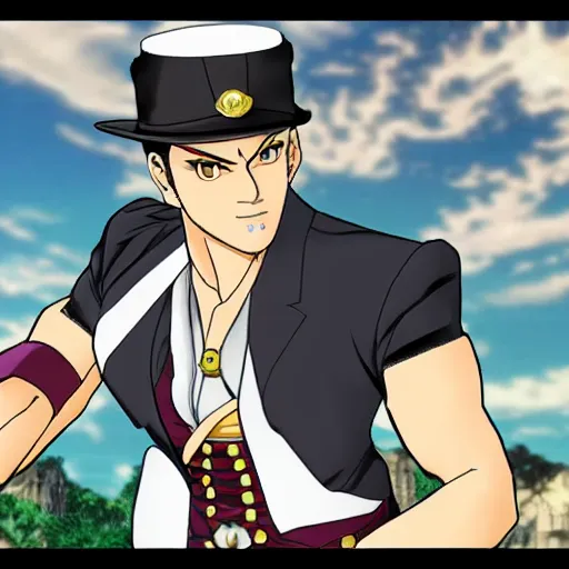 Image similar to jotaro from jojo's bizarre adventure in genshin impact game