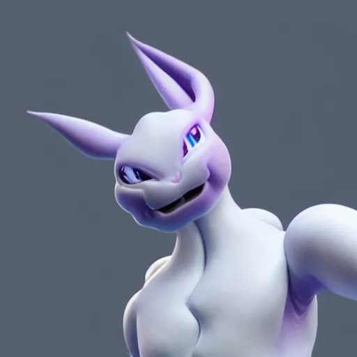 Image similar to mewtwo, photorealistic, high details, 8 k, sharp focus, octane render, volumetric light